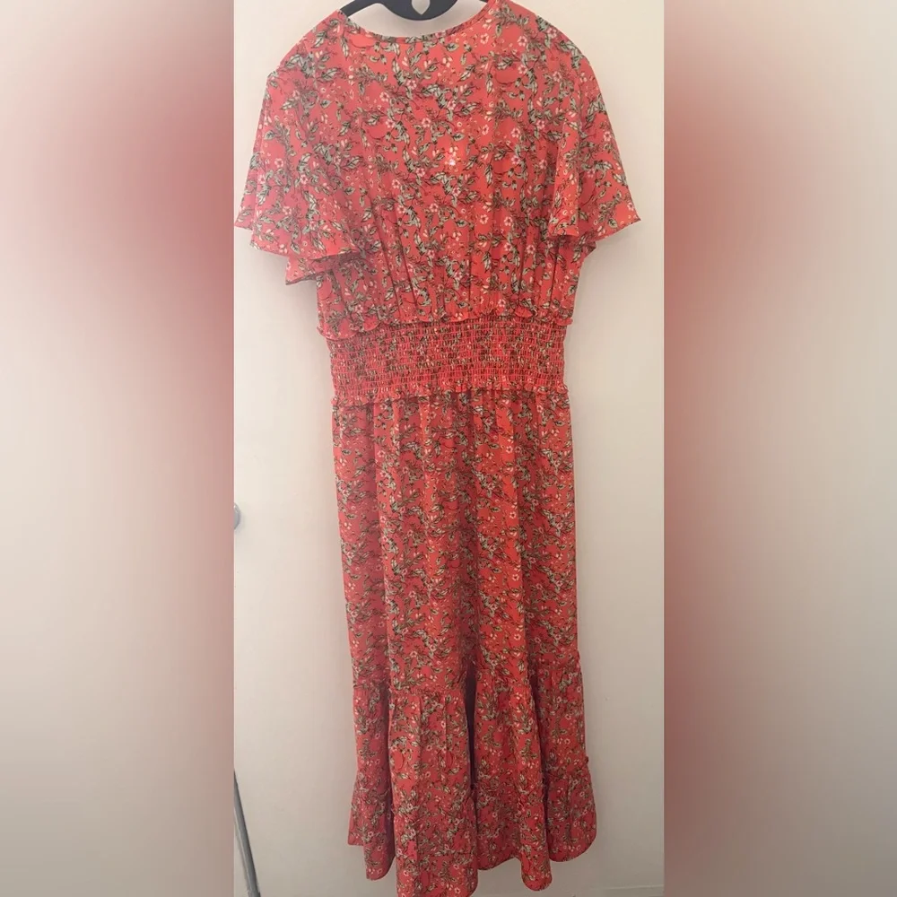 Max Estudio Floral Red Maxi Dress with Flutter Sleeves - Picture 3 of 3
